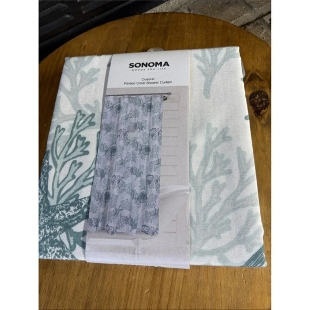 SONOMA Coastal Printed Coral Shower Curtain Seafoam Beach 70